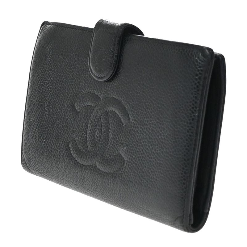 Chanel Caviar Skin CC Wallet Bifold Wallet Black Leather 30ka681