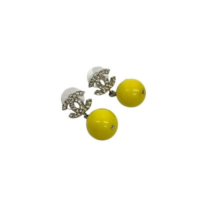 Chanel Coco Mark Motif Metal Rhinestone Earrings Accessories 04A