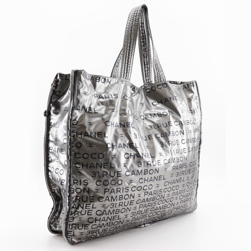 Chanel Unlimited Logo Coco Mark A46113 Nylon Silver Ladies Tote Bag