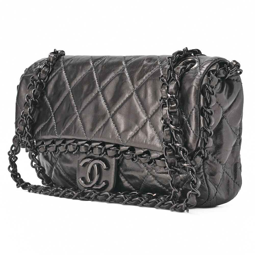 Chanel Matelasse Luxury Chain Shoulder Bag Vintage Calf Black With Black
