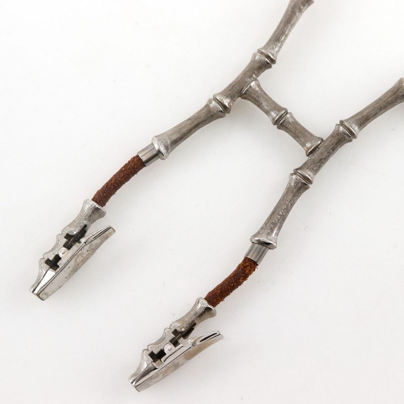 Hermes Bamboo Halter Leather X Metal Silver/brown Ladies 32g Necklace