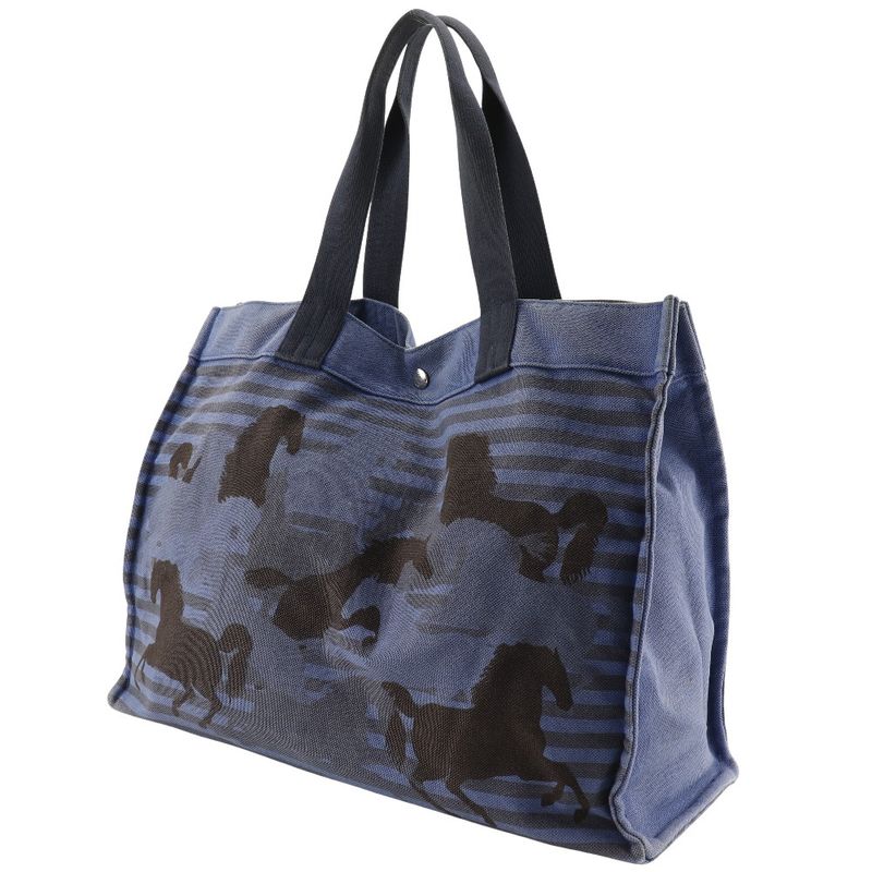 Hermes Cheveaune Canvas Blue/black Unisex Tote Bag