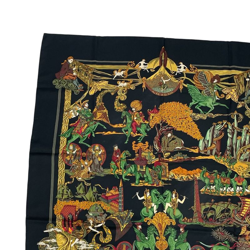 Hermes Carre 90 Au FIL De La SOIE Silk Scarf Black/multicolor