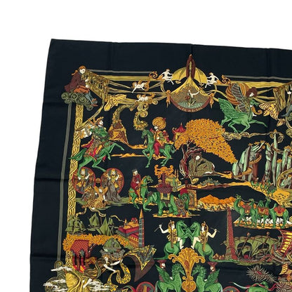 Hermes Carre 90 Au FIL De La SOIE Silk Scarf Black/multicolor