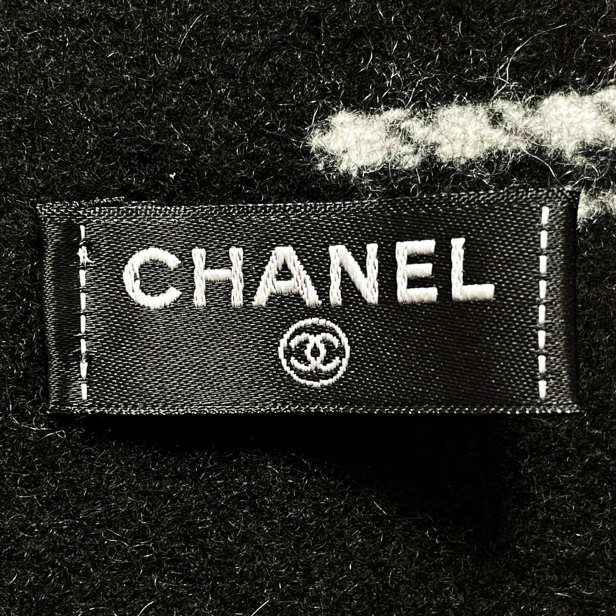 Chanel Stole Black Gingham Check Wool X Cashmere Women's