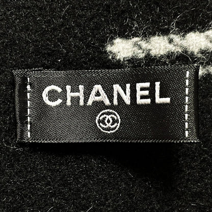 Chanel Stole Black Gingham Check Wool X Cashmere Women's