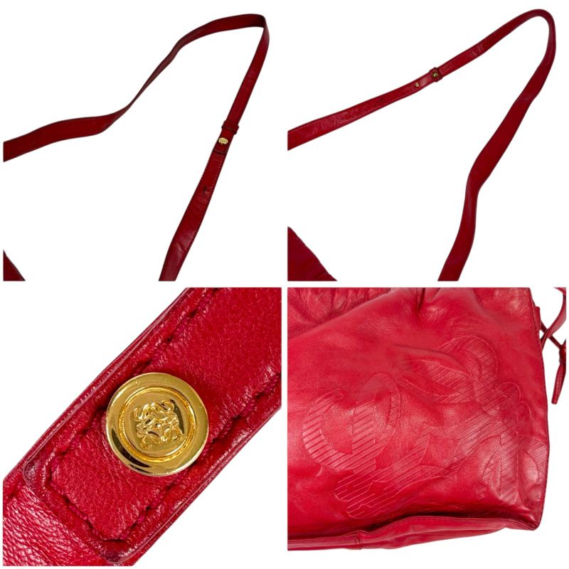 Loewe Drawstring Shape Mini Shoulder Bag Anagram Logo Red Nappa Leather