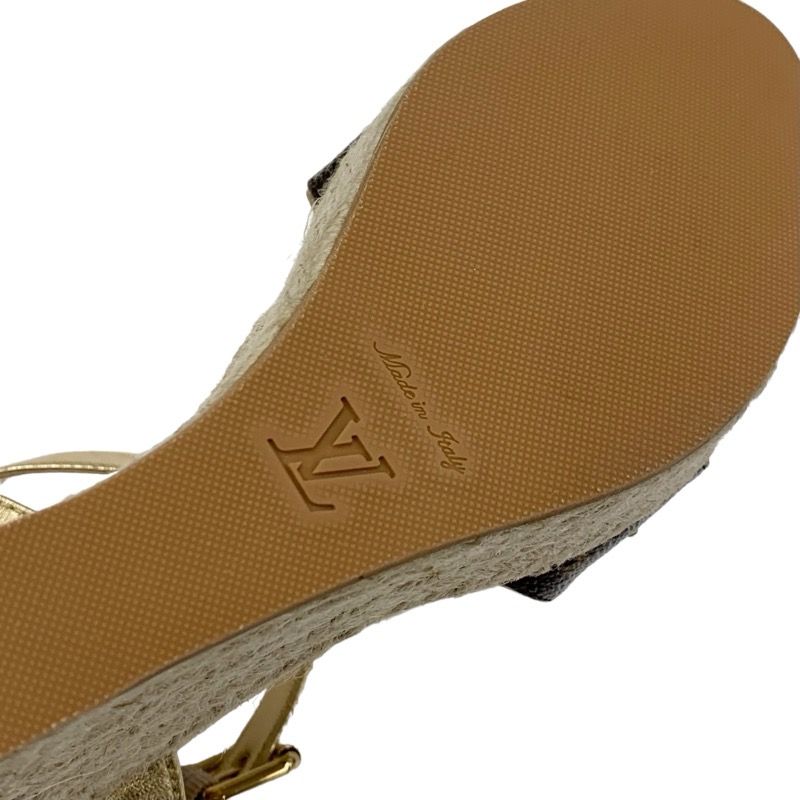 Louis Vuitton Starboard Line Monogram Sandals Shoes Leather Gold Brown Studs
