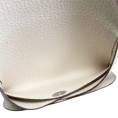 Hermes Card Case Coin Case Calvi Duo W Engraved Nata White Silver Hardware