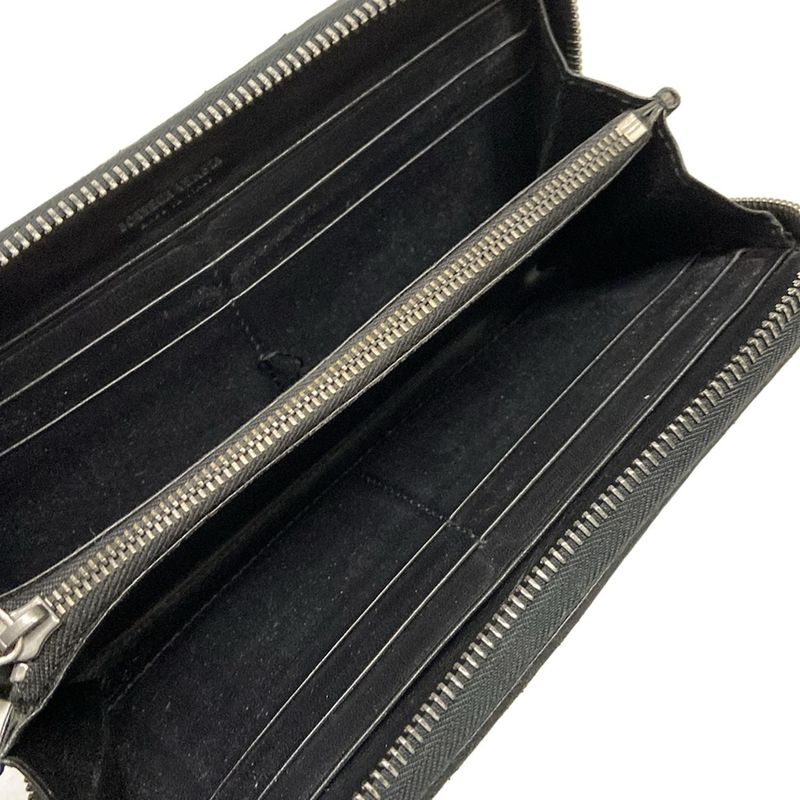 Bottega Veneta Long Zip Around Wallet 114076 Black Braided/round Zipper Leather