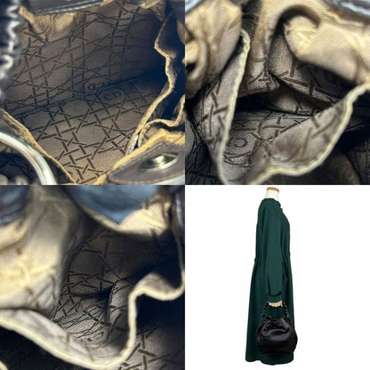 Christian Dior Handbag Leather Dark Brown Silver Hardware Maris Pearl Elegant