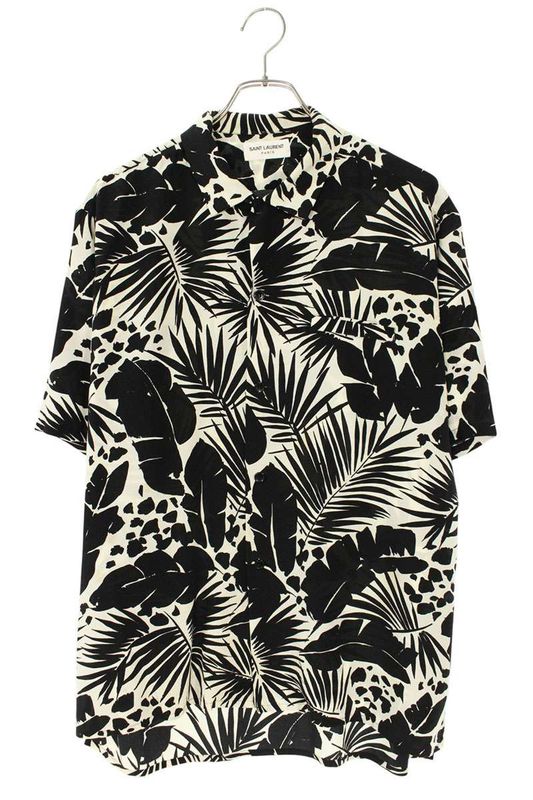 Saint Laurent Paris 21SS 531956 Y2c63 Leaf Tropical Silk Short Sleeved Shirt