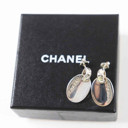 CHANEL Oval Logo Earrings For Both Ears Accessories Sv925 Silver With Box