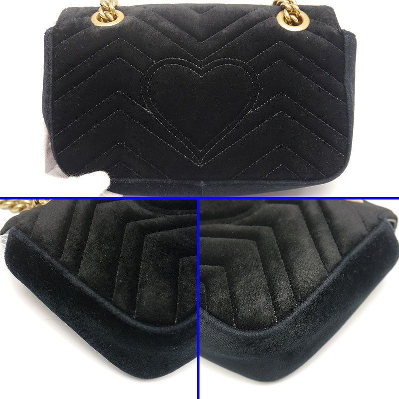 Gucci GG Marmont Chain Shoulder Bag 446744 Velour Black