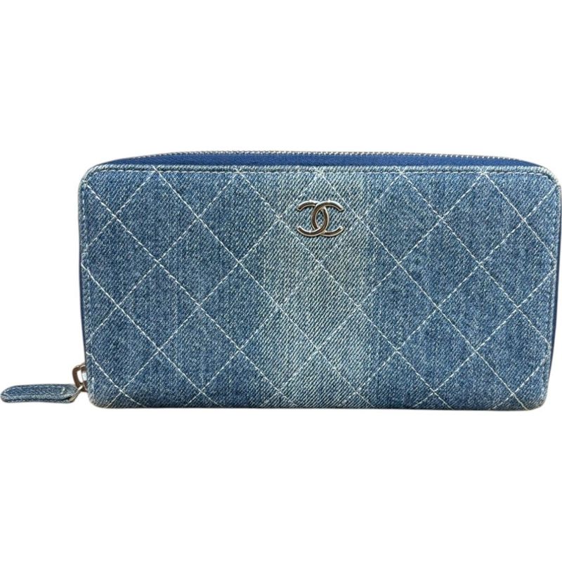 Chanel ⑤ 27403650 Denim Long Wallet For Women Blue -