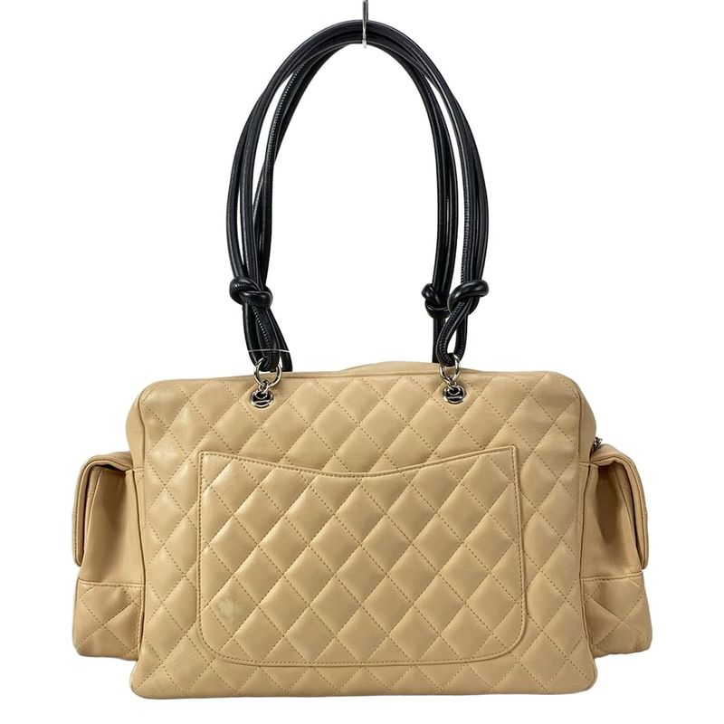 Chanel Shoulder Bag Cambon Line Multi-pocket Bag Beige And Black Silver