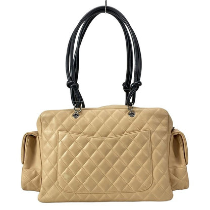 Chanel Shoulder Bag Cambon Line Multi-pocket Bag Beige And Black Silver