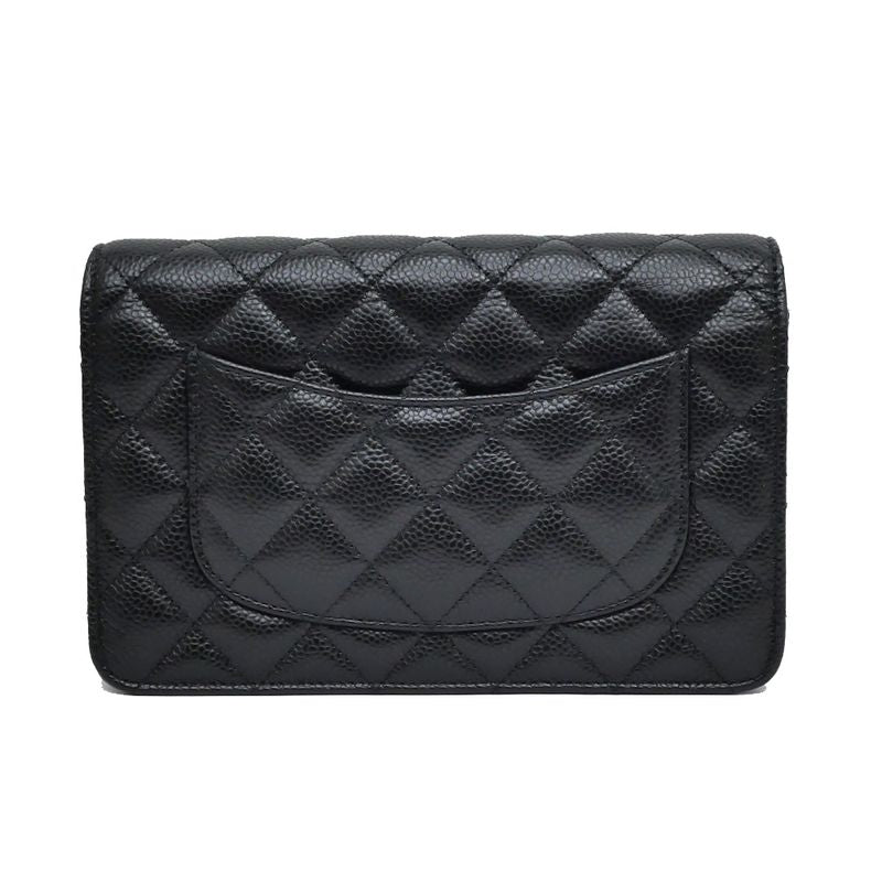 Chanel A33814 Chain Wallet Shoulder Bag Caviar Skin Black Silver-hardwar