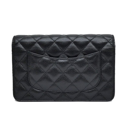 Chanel A33814 Chain Wallet Shoulder Bag Caviar Skin Black Silver-hardwar