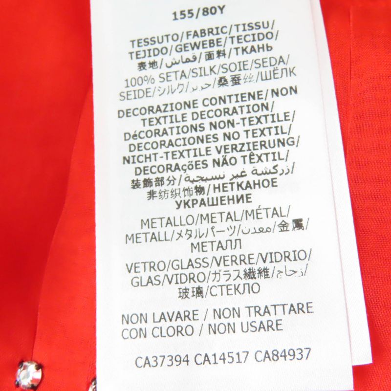 Gucci 2020 633322 100% Silk Sheer Long Sleeve Blouse Top With Rhinestones Red