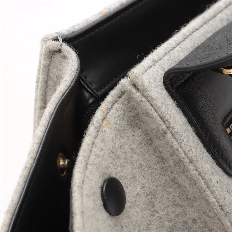 Celine Trapeze Medium Leather Handbag Tote Gold Hardware Black Gray Felt