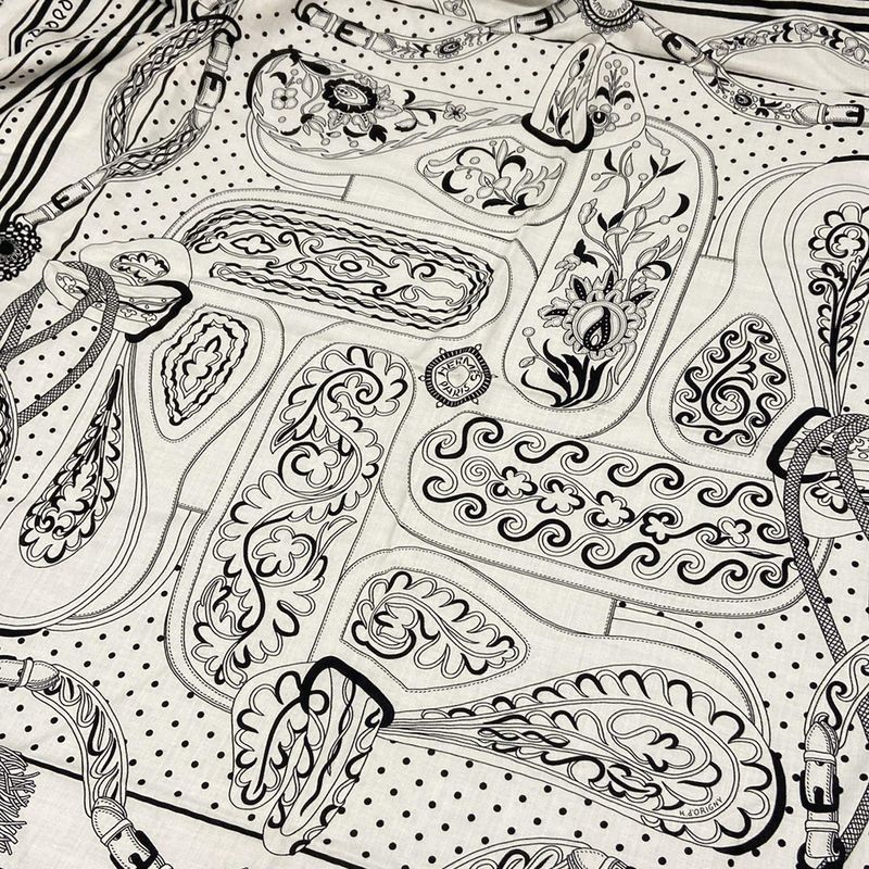 Hermes Stole (shawl) Carre Geant/shawl Carre 140 Ivory×black Festival Des