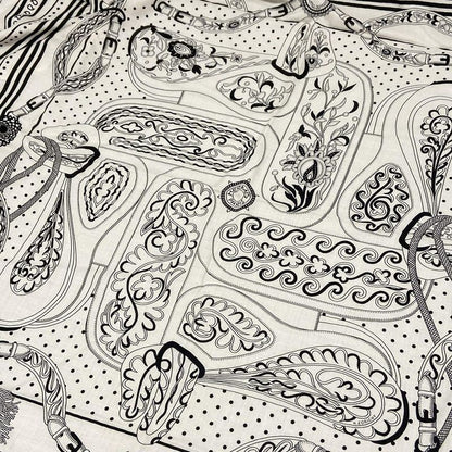 Hermes Stole (shawl) Carre Geant/shawl Carre 140 Ivory×black Festival Des