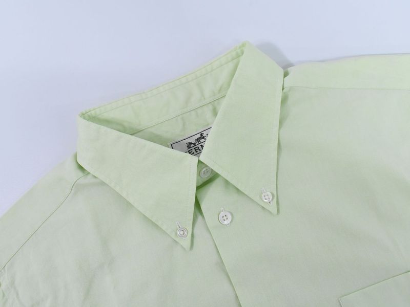 Authentic Hermes Cotton Shirt Short Sleeve Tops Lime Green Men's Clothing