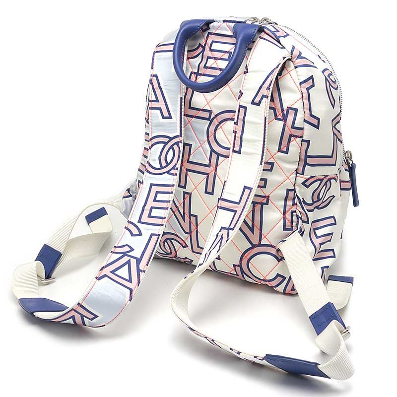 Chanel Logo Design Backpack Matelasse Neon Stitching White And Blue