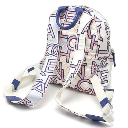 Chanel Logo Design Backpack Matelasse Neon Stitching White And Blue