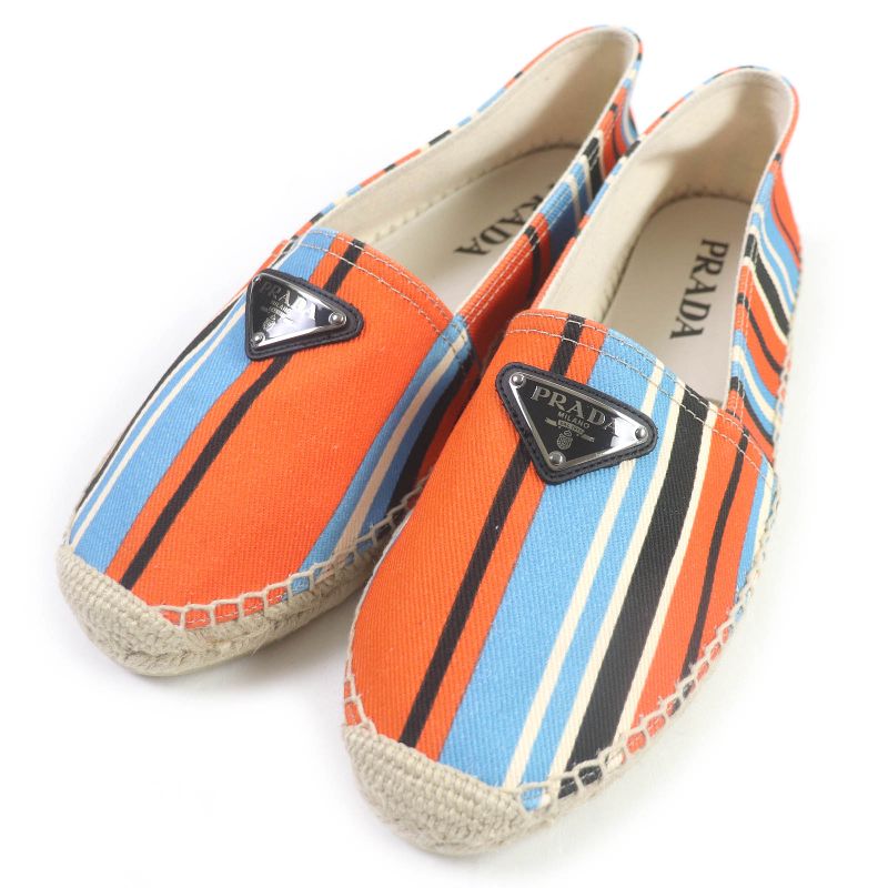 Prada 2de136 Stripe Triangle Logo Triangle Plate Espadrilles Slip-on Orange 8