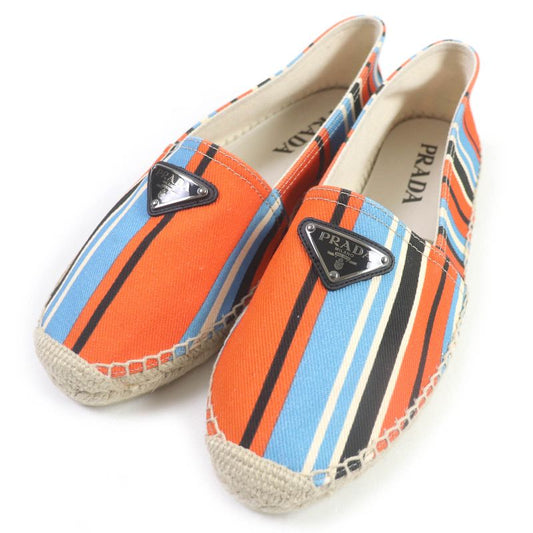 Prada 2de136 Stripe Triangle Logo Triangle Plate Espadrilles Slip-on Orange 8