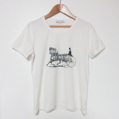Celine Horse Carriage Print Stretch Crew Neck Short Sleeve T-Shirt Cut and Sewn