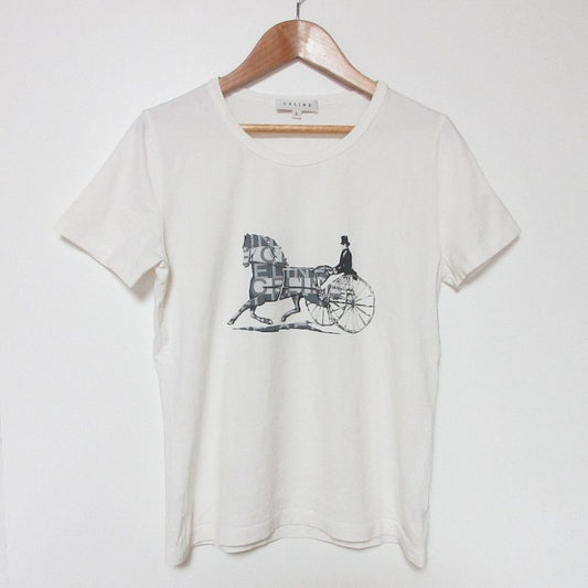 Celine Horse Carriage Print Stretch Crew Neck Short Sleeve T-Shirt Cut and Sewn