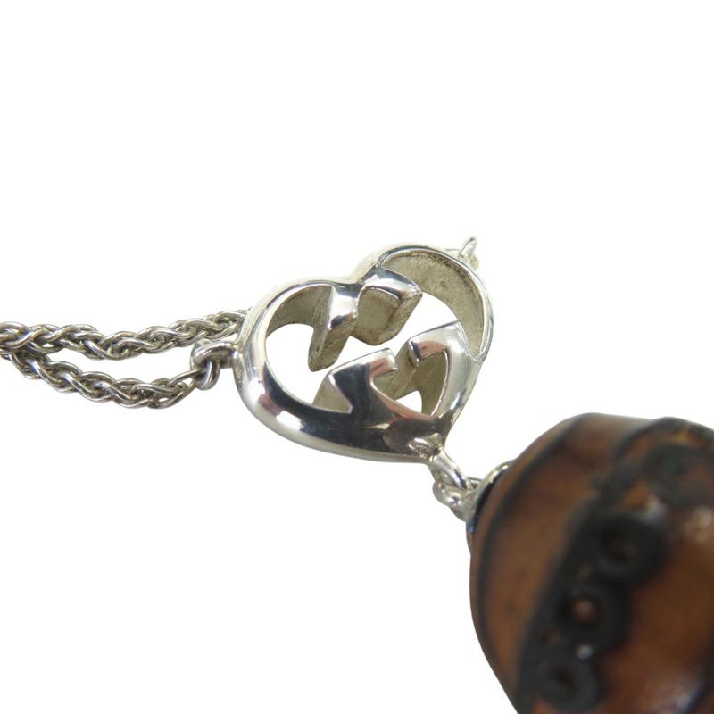 Gucci Interlocking G Heart Pendant Necklace Silver 925 Wooden Bamboo 0530gucci