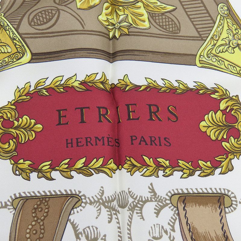 Hermes Scarf Carré 90 Silk Red White Yellow Fashionable Equestrian Pattern