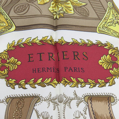 Hermes Scarf Carré 90 Silk Red White Yellow Fashionable Equestrian Pattern