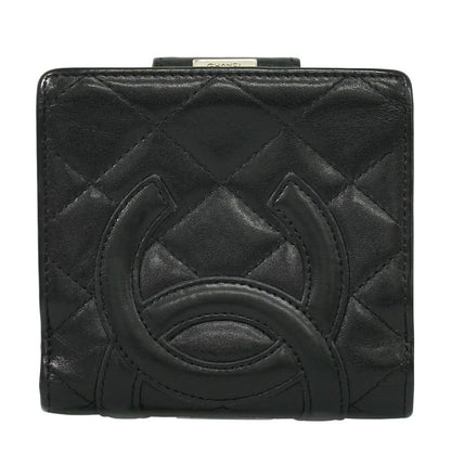 Authentic Chanel Coco Mark Cambon Line Fold Wallet Compact Wallet Leather Black