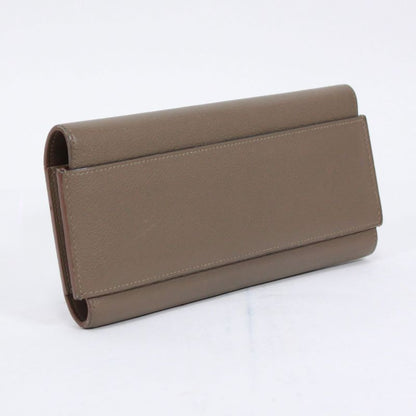 Hermes Passant Long Origan Leather Brown Wallet Silver