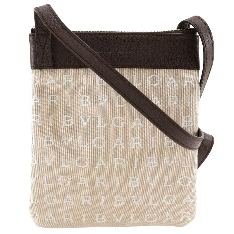 Bvlgari Bulgari Logomania Pochette Canvas And Leather Beige Unisex Shoulder Bag
