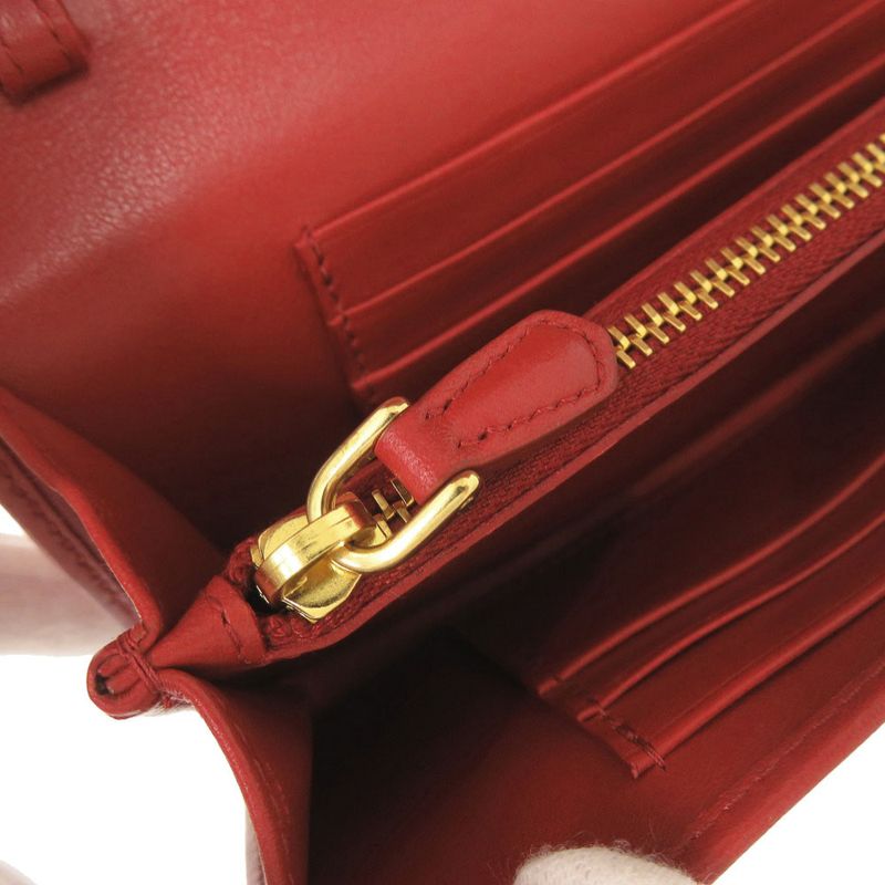 Prada 1m1437 Nylon Leather Red Shoulder Wallet Long Wallet Red 1800 Prada
