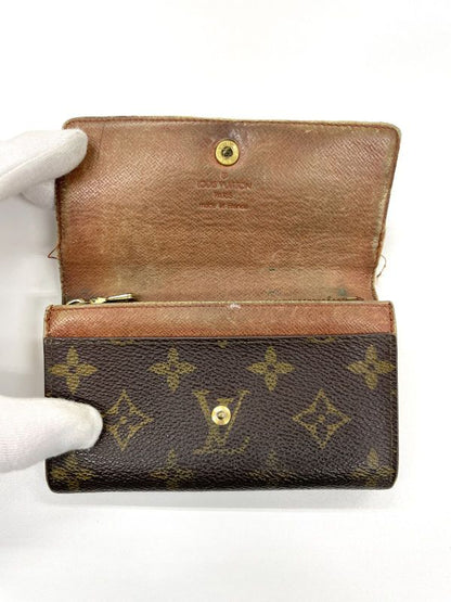 Louis Vuitton Monogram Porte Monet Zip Fold Wallet M61735 Brown Made In France