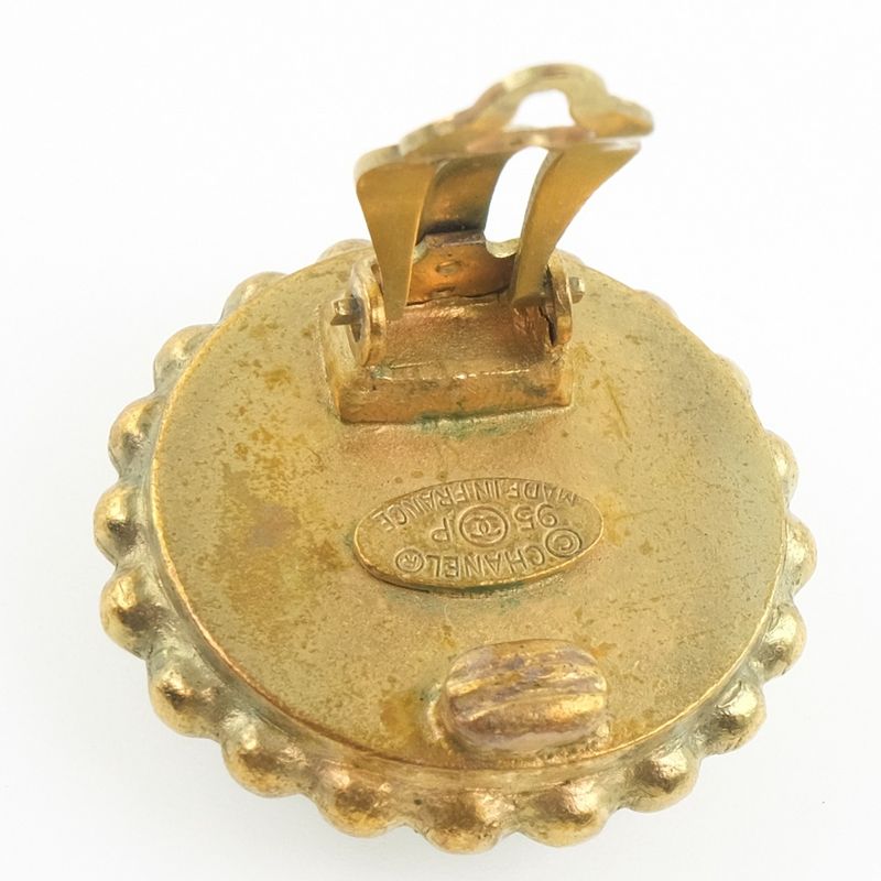 Chanel Coco Mark Vintage Gold Plated Black 95P Ladies 27.0g Earring