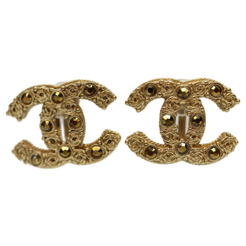 Chanel 06A GP Coco Mark Brown Stone Earrings