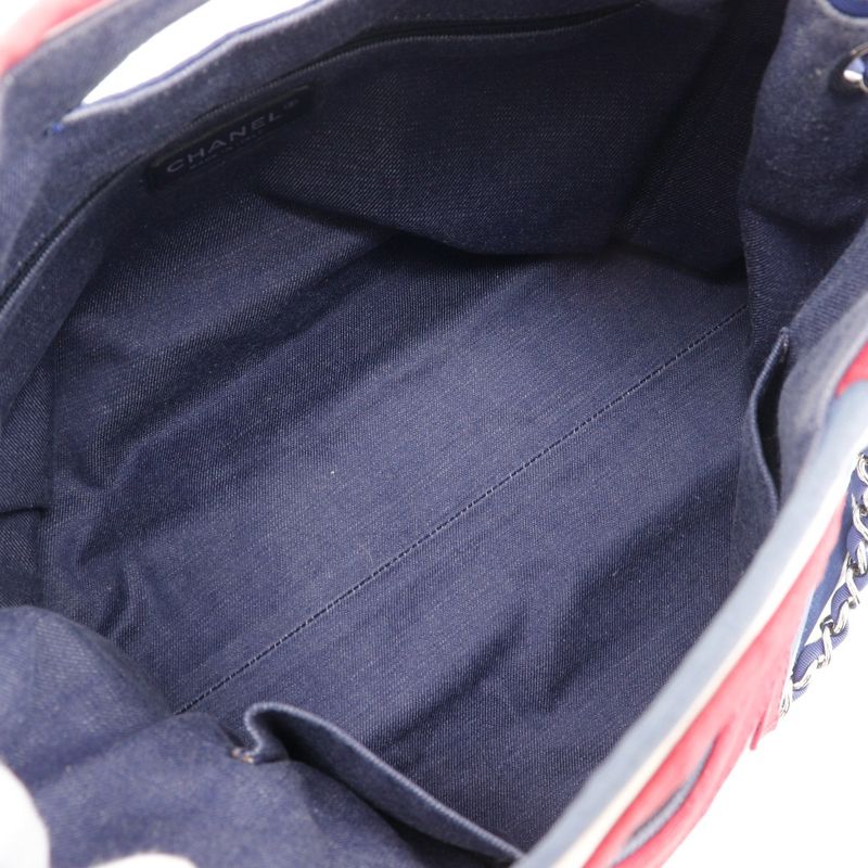 Chanel Chain Tote Cruise Line Striped A47944 Cotton And Nylon Navy Blue Ladies