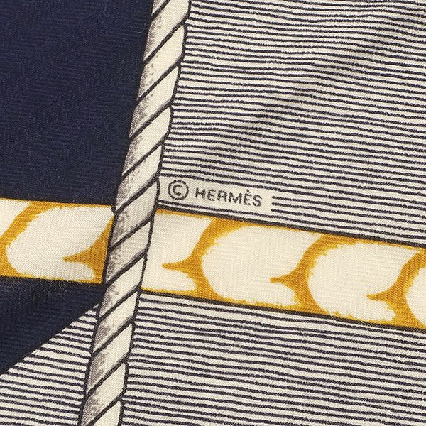 Hermes Shawl Carre 140 Carre Cashmere Silk Marine White and Gold [parcours Sans