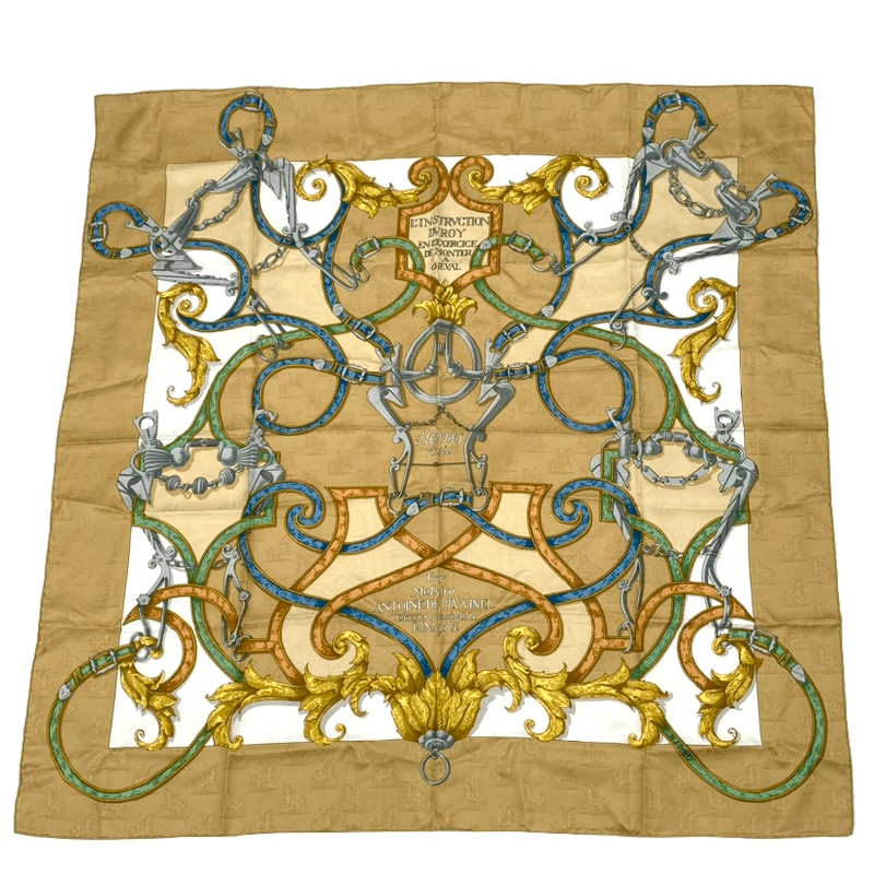 Hermes Carre 90 L'instruction DU ROY Imperial Gold Silk Scarf