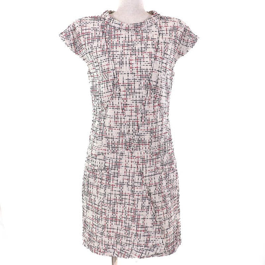 CHANEL P50967 Cotton Coco Mark Button French Sleeve Tweed Dress Ivory Black Red