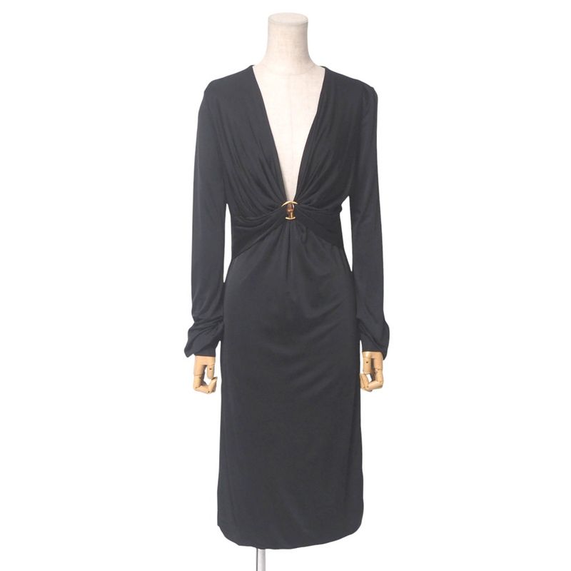 Gucci Dress Size M Long Sleeve V-neck Tight Dress Stretch Made In Italy