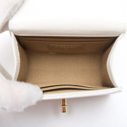 Chanel Mini Matelasse Pearl Chain Shoulder Lambskin White With Gold Hardware